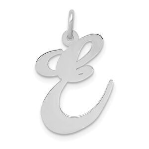 14k White Gold, Ella Collection, LG Fancy Script Initial E Pendant